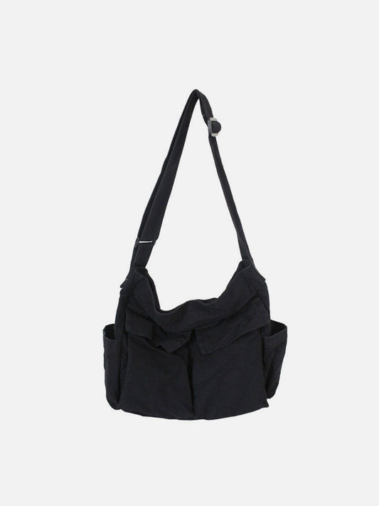 Solid Big Pocket Shoulder Bag