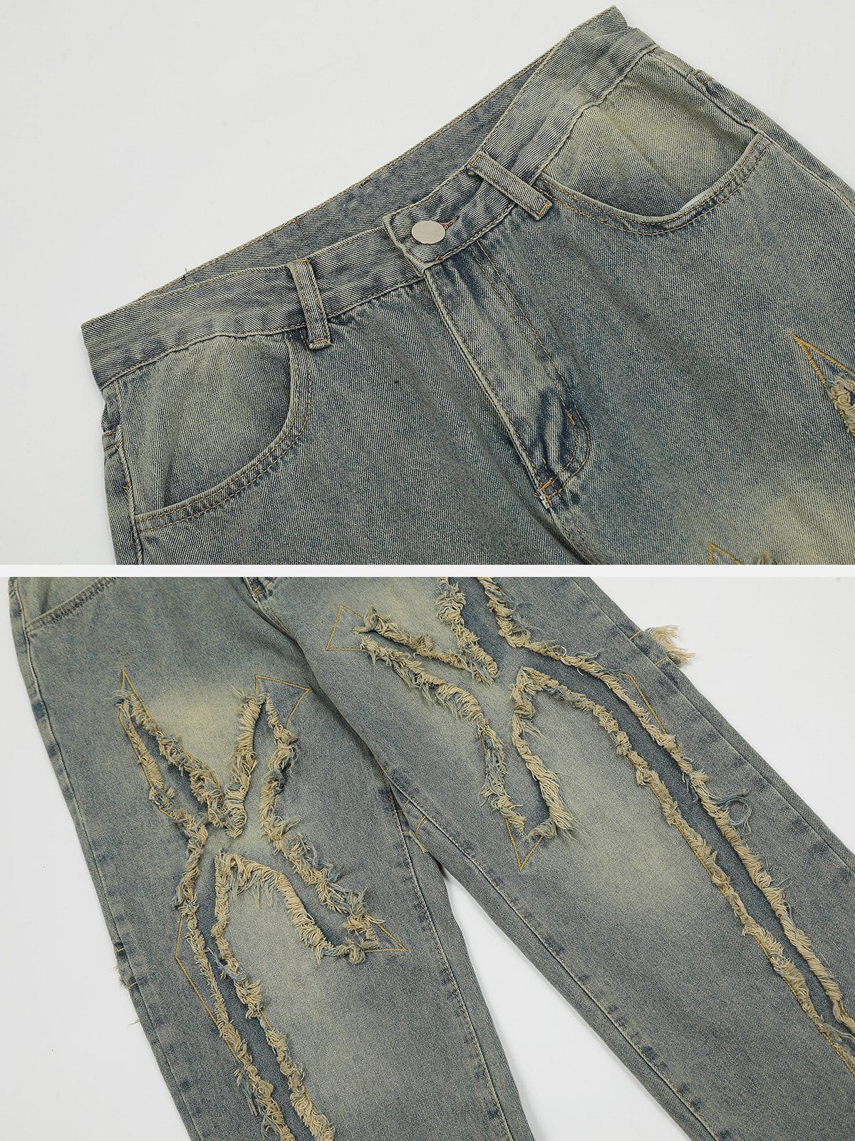 "X" Washed Fringe Jeans