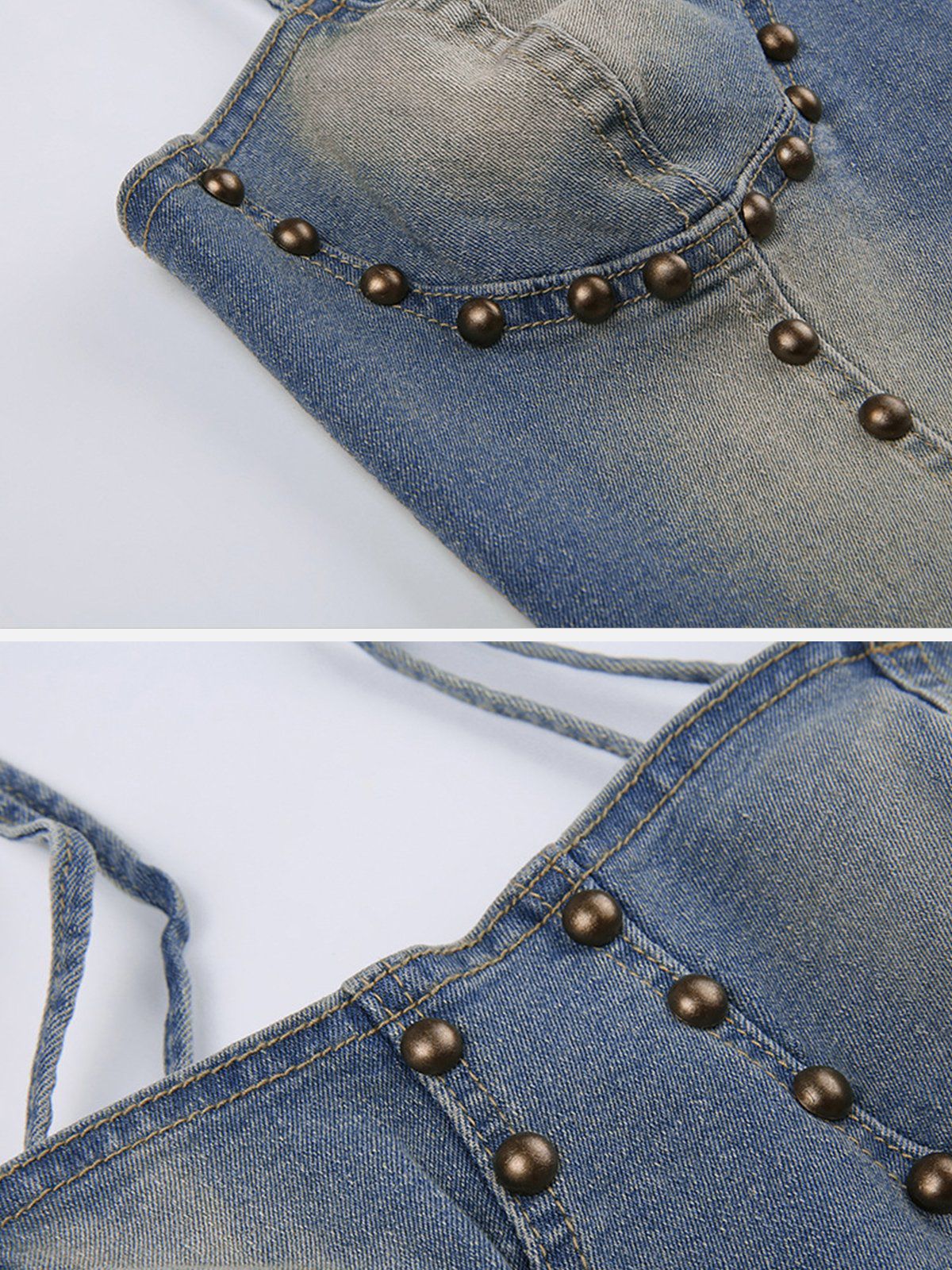 Backless Studded Denim Top