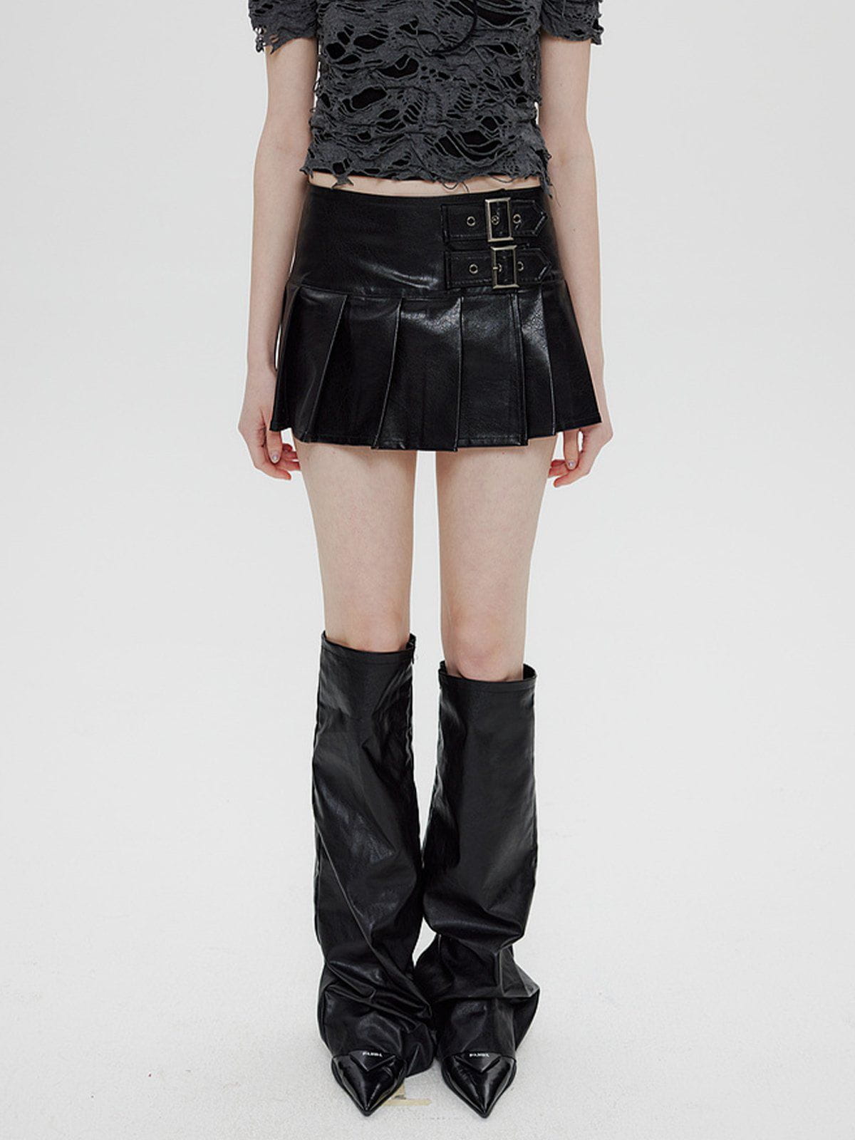 Vintage Leather Pleated Skirt