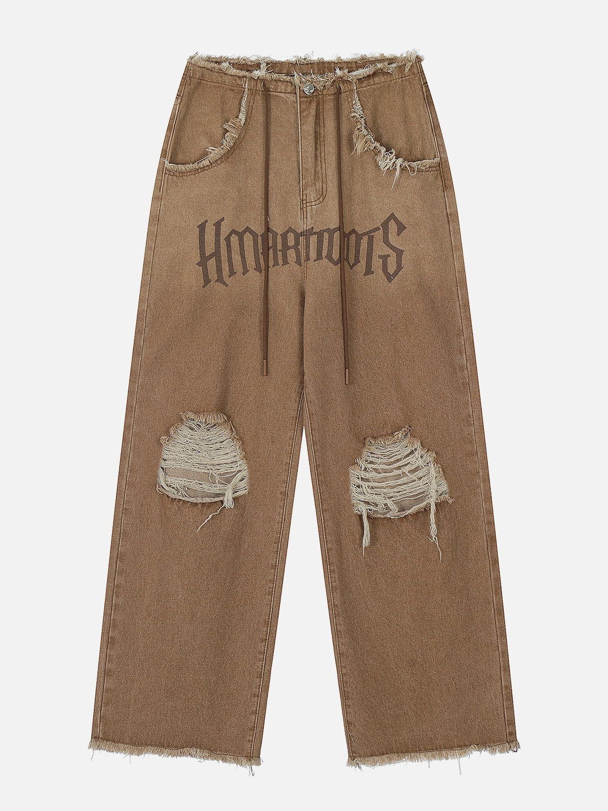 Letter Fringe Loose Jeans