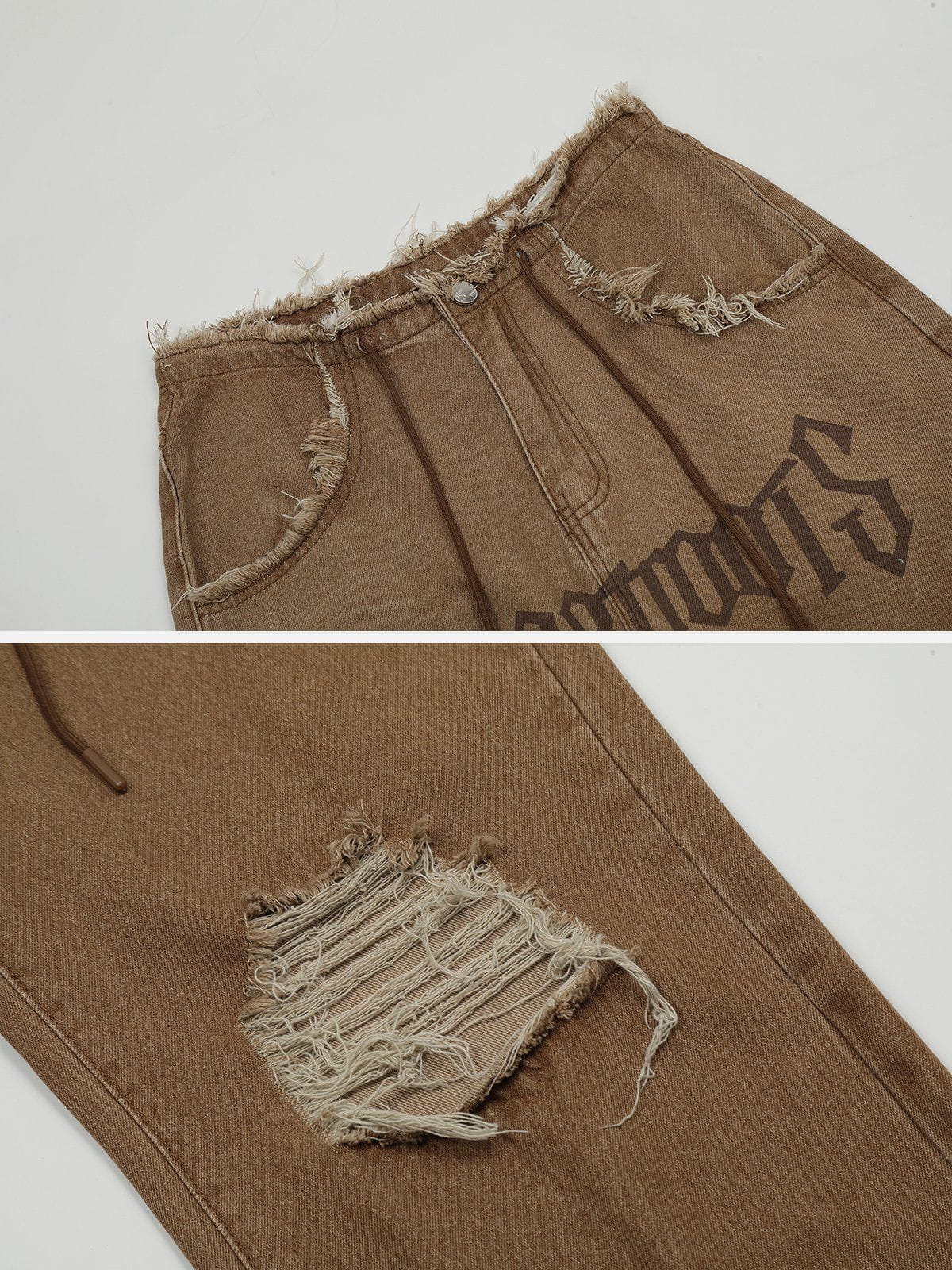 Letter Fringe Loose Jeans